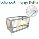 (1 yr warranty) Babyhood Riya Cot 5-in-1 Beech/Grey + Breathe Eze Cot Mattress - (Bundle Pack)