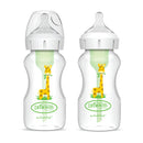 Dr Brown's 9oz/270 mL PP Wide-Neck Anti-Colic Options+ Baby Bottle, w/L2 Nipple, Giraffe, 2-pack