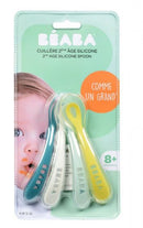 Beaba Set of 4 2nd age soft silicone spoons (assorted colors BLUE/WHITE/LAGOON/NEON)