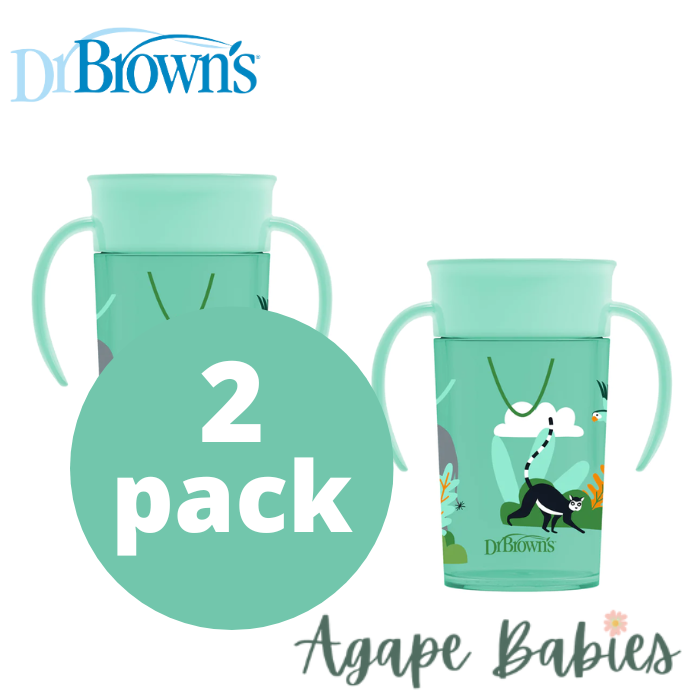 [ 2 Pack ] Dr Brown's 10oz/300Ml Cheers 360 Cup W/ Handles, 9M+ (Green Jungle)