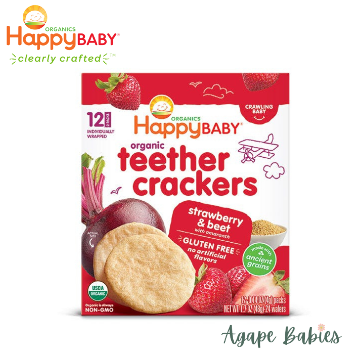 Happy Baby Happy Family Organic Teether Cracker - Strawberry & Beet, 12 x 4 g Exp: 10/24