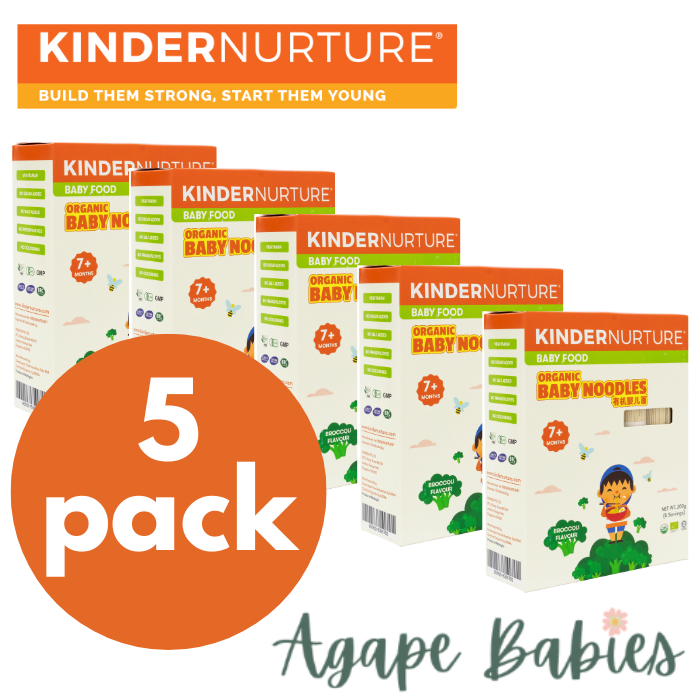 [5-Pack] KinderNurture Organic Baby Noodles - Broccoli Flavour, 200g.