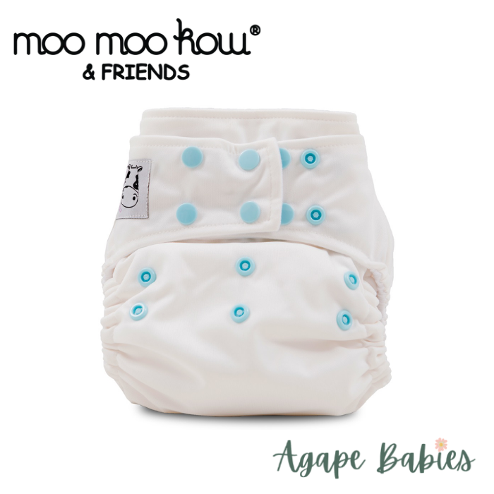 Moo Moo Kow One Size Pocket Diapers Snap - White Blue Snap