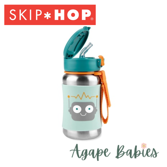 SKIP*HOP - Spark Style Stainless Steel Straw Bottle - Robot - Little Zebra