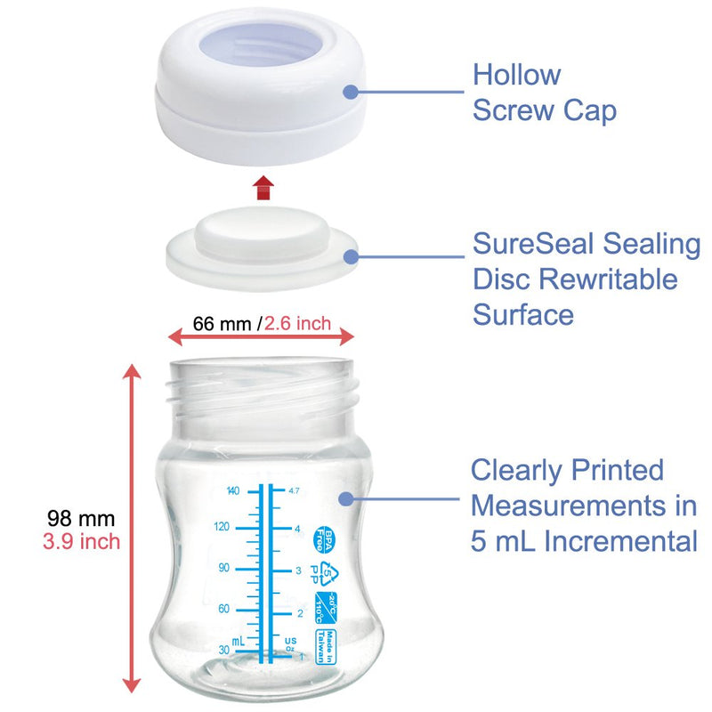 Maymom Wide-Mouth Milk Storage Collection Bottle with SureSeal Sealing Disk; Can Replace Spectra S1 S2 Bottles140mL
