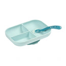 Beaba Silicone suction divided plate + 2nd age spoon - Blue