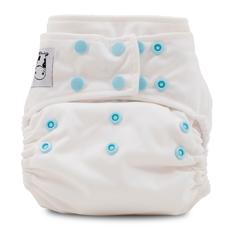 Moo Moo Kow One Size Pocket Diapers Snap - White Blue Snap