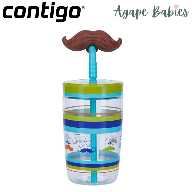 Contigo Bueno Funny Straw 470ml - Electric Blue Mustache