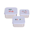 Lassig Snackbox Stainless Steel 3 Pcs Happy Fruits - 2 Colors