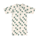 Lassig Short Sleeve Sunsuit - Checkerboard Sea Salt/Green