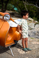 Lassig Short Sleeve Sunsuit - Checkerboard Sea Salt/Green