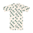 Lassig Short Sleeve Sunsuit - Checkerboard Sea Salt/Green