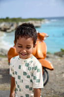 Lassig Short Sleeve Sunsuit - Checkerboard Sea Salt/Green