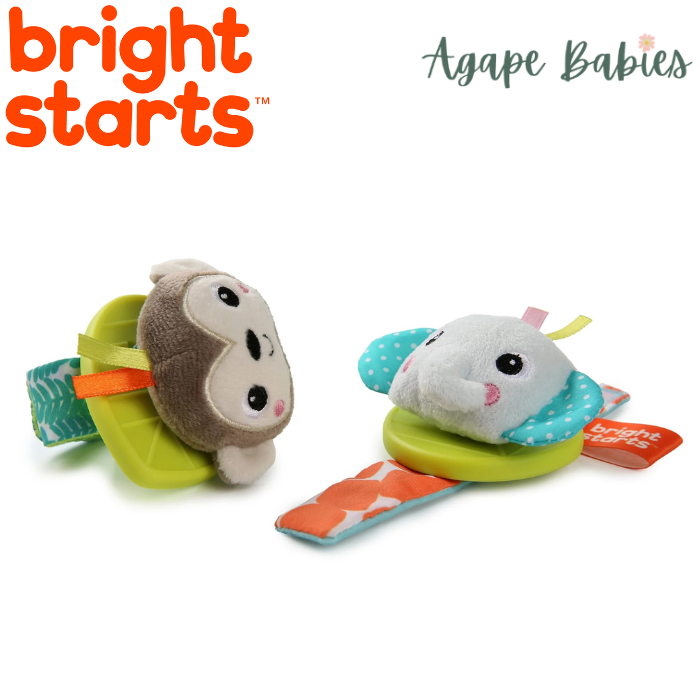 Bright Starts Rattle & Teethe Wrist Pals Toy - Monkey & Elephant