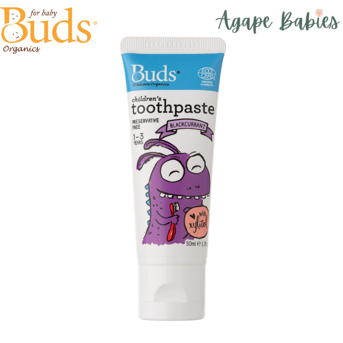 Buds Oral Care Organics Children's Toothpaste with Xylitol (1-3 years old) 50ml - Blackcurrant Exp: 03/26
