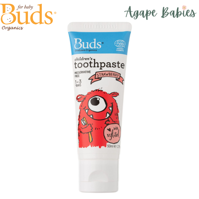 Buds Oral Care Organics Children's Toothpaste with Xylitol (1-3 years old) 50ml  - Strawberry Exp: 05/26