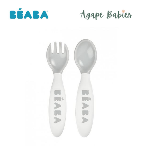 Beaba Ellipse 2nd Stage Ergonomic Cutlery Set (8m+) - Grey