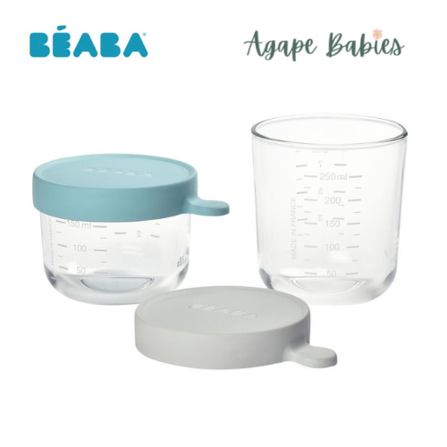 Beaba Set of 2 Glass Containers (150ml Airy Green / 250ml Light Mist)
