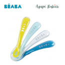 Beaba Set of 4 2nd age soft silicone spoons (assorted colors BLUE/WHITE/LAGOON/NEON)
