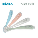 Beaba Set of 4 ergonomic 1st age silicone spoons Eucalyptus (Assorted Colors Windy Blue/ Eucalyptus Green/Light Mist/Old Pink