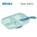 Beaba Silicone suction divided plate + 2nd age spoon - Blue