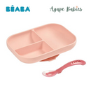 Beaba Silicone suction divided plate + 2nd age spoon - Pink