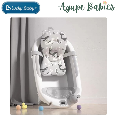 Lucky Baby Baly Collapsible Bath Tub W/Thermometer & Bath Support + Shower Skoop + Orangizer - (Grey)