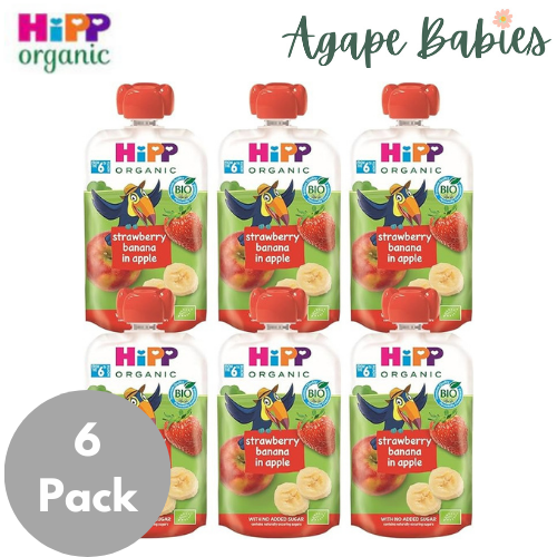 [6 Pack] Hipp organic Strawberry Banana Apple Pouch Gluten Free 100g