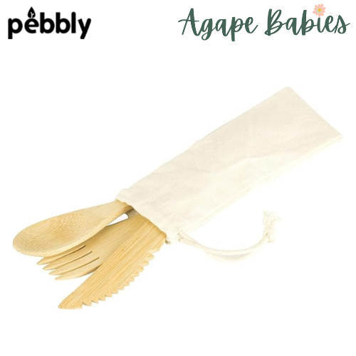 Pebbly Bamboo 3pc Cutlery Set In A Cotton Pouch