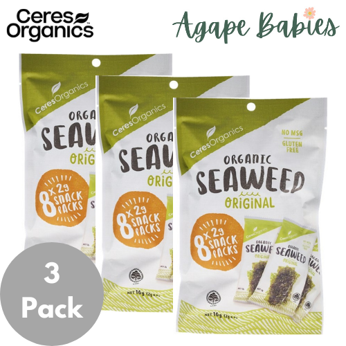 [3 Pack] Ceres Organics Organic Roasted Seaweed Multipack, ( 8 x 2g )