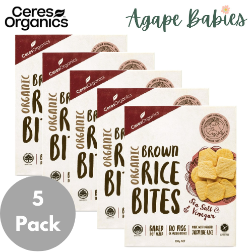 [5 Pack] Ceres Organics Rice Bites, Sea Salt & Vinegar - 100g