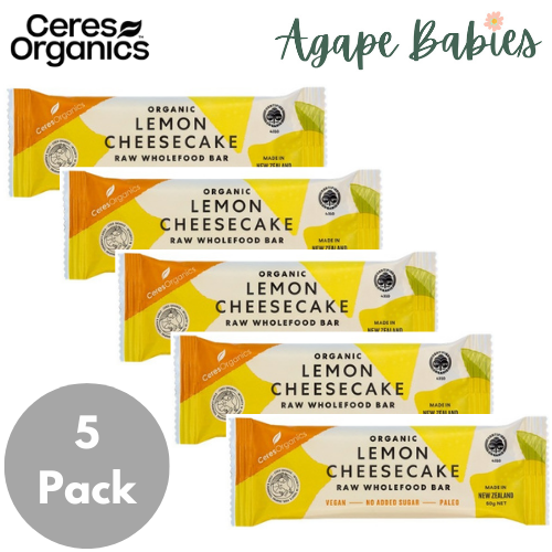 [5 Pack] Ceres Organic Lemon Cheesecake, Raw Wholefood Bar - 50g