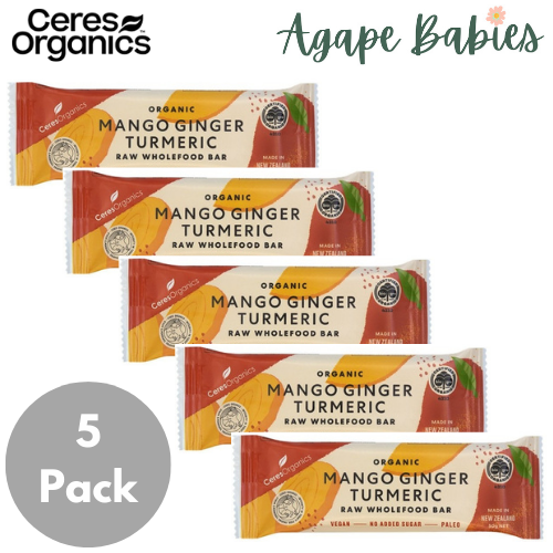 [5 Pack] Ceres Organics Organic Mango Ginger Turmeric Raw Wholefood Bar - 50g