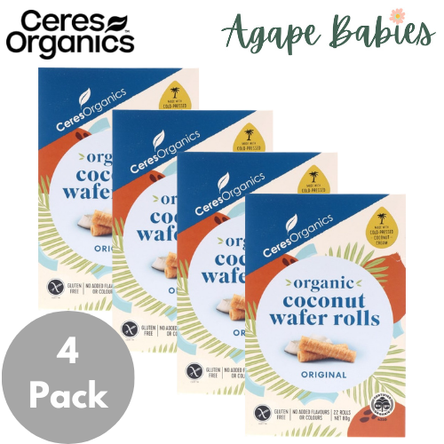 [4 Pack] Ceres Organics Organic Coconut Wafer Rolls Original - 80g