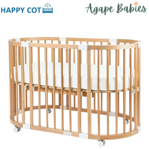 Happy Cot Happy Forever 7-in-1 Convertible Oval Baby Cot - Natural