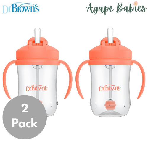 [2 Pack] Dr Brown's Baby's First Straw Cup w/ Handles, 6m+ 9oz/270ml - 5 Colors