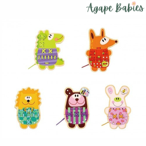Montessori Educative Learning Wooden 5 In 1 Lacing Animals Activity Toy