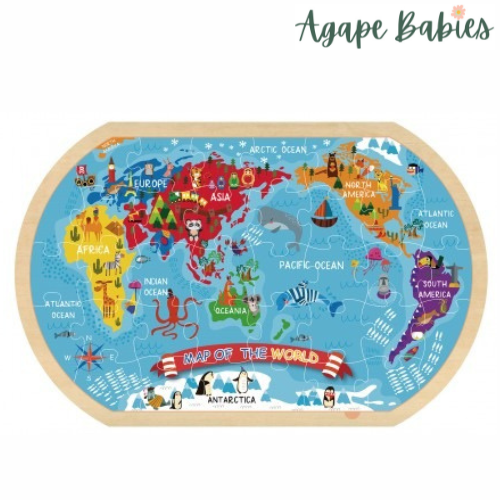 Montessori Educative Learning Wooden World Map Puzzle Activity Toy