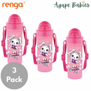 [3 Pack] Renga Migo Water Bottle With Straw And Shoulder Strap - 300ML (2 Colors)