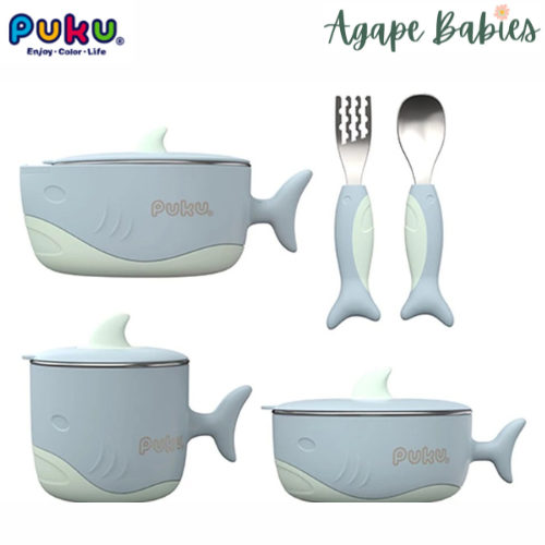 Puku Stainless Steel Shark Dining 5Pcs Set Children Table Ware - 2 Colors