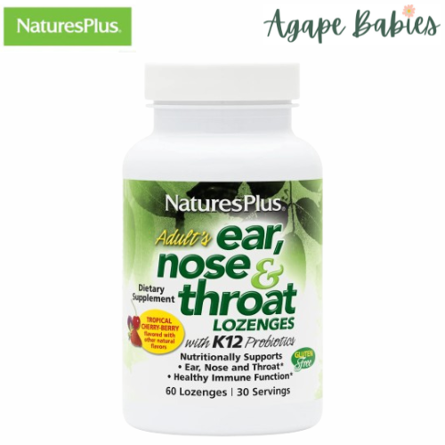 Natures Plus Adult's Ear, Nose & Throat lozs w/K12 Probiotics -Tropical Cherry Berry, 60 lozs. Exp: 05/27