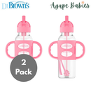 [2-Pack] Dr. Brown’s 8oz/250ml PP Narrow Sippy Straw Bottle w/ Silicone Handles - Pink