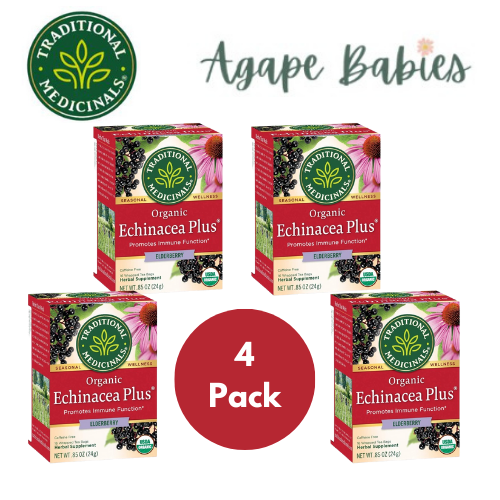 [Bundle Of 4] Traditional Medicinals Organic Echinacea Plus Elderberry Tea, 16 bags Exp: