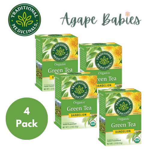 [Bundle Of 4] Traditional Medicinals Organic Green Tea & Dandelion, 16 bags Exp: 10/24