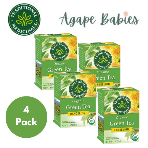 [Bundle Of 4] Traditional Medicinals Organic Green Tea & Dandelion, 16 bags Exp: