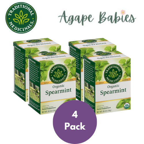 [Bundle Of 4] Traditional Medicinals Organic Spearmint Tea, 16 bags Exp: 03/27