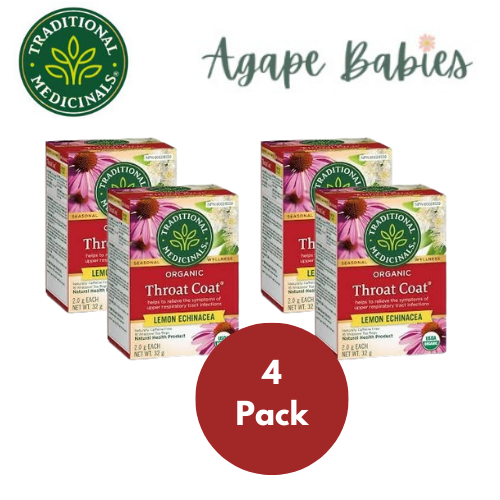 [Bundle Of 4] Traditional Medicinals Organic Throat Coat Lemon Echinacea, 16 bags Exp: 08/25