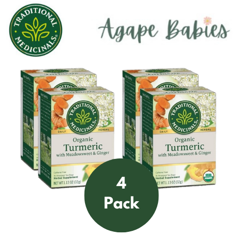 [Bundle Of 4] Traditional Medicinals Organic Turmeric with Meadowsweet and Ginger, 16 bags Exp: 02/25