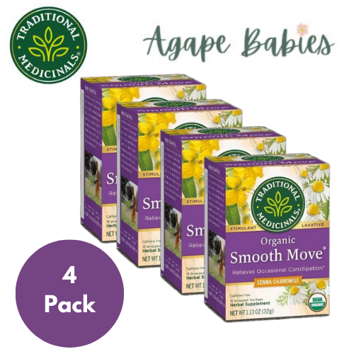 [Bundle Of 4] Traditional Medicinals Organic Smooth Move Senna Chamomile Tea, 16 bags  Exp: 08/25