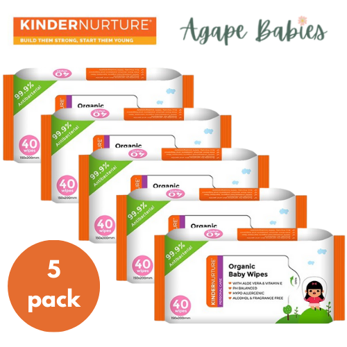 KinderNurture Organic Baby Wipes, 40 wipes (Pack Of 5) Exp: 03/26